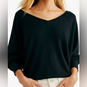 Free People Santa Clara Thermal Top, Black, Medium, BNWT